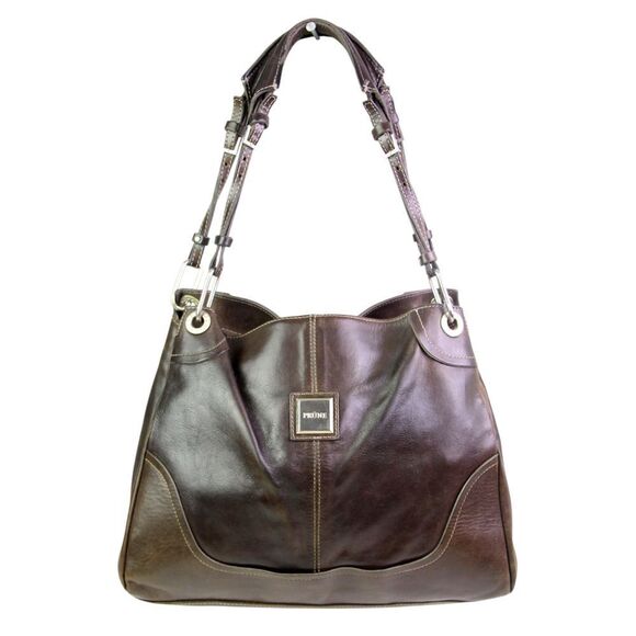 ROOMY Prune BROWN REAL LEATHER TWO COMPARTMENTS TOTE SHOULDER BAG HANDBAG PURSE - Picture 1 of 15